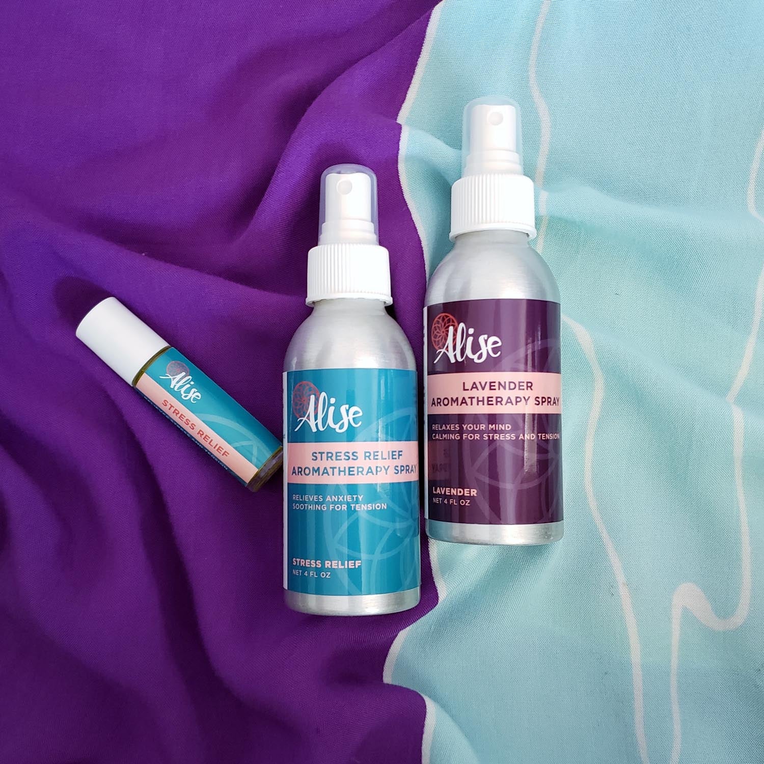 stress relief bundle for on the go with essential oil sprays and roll on lavender