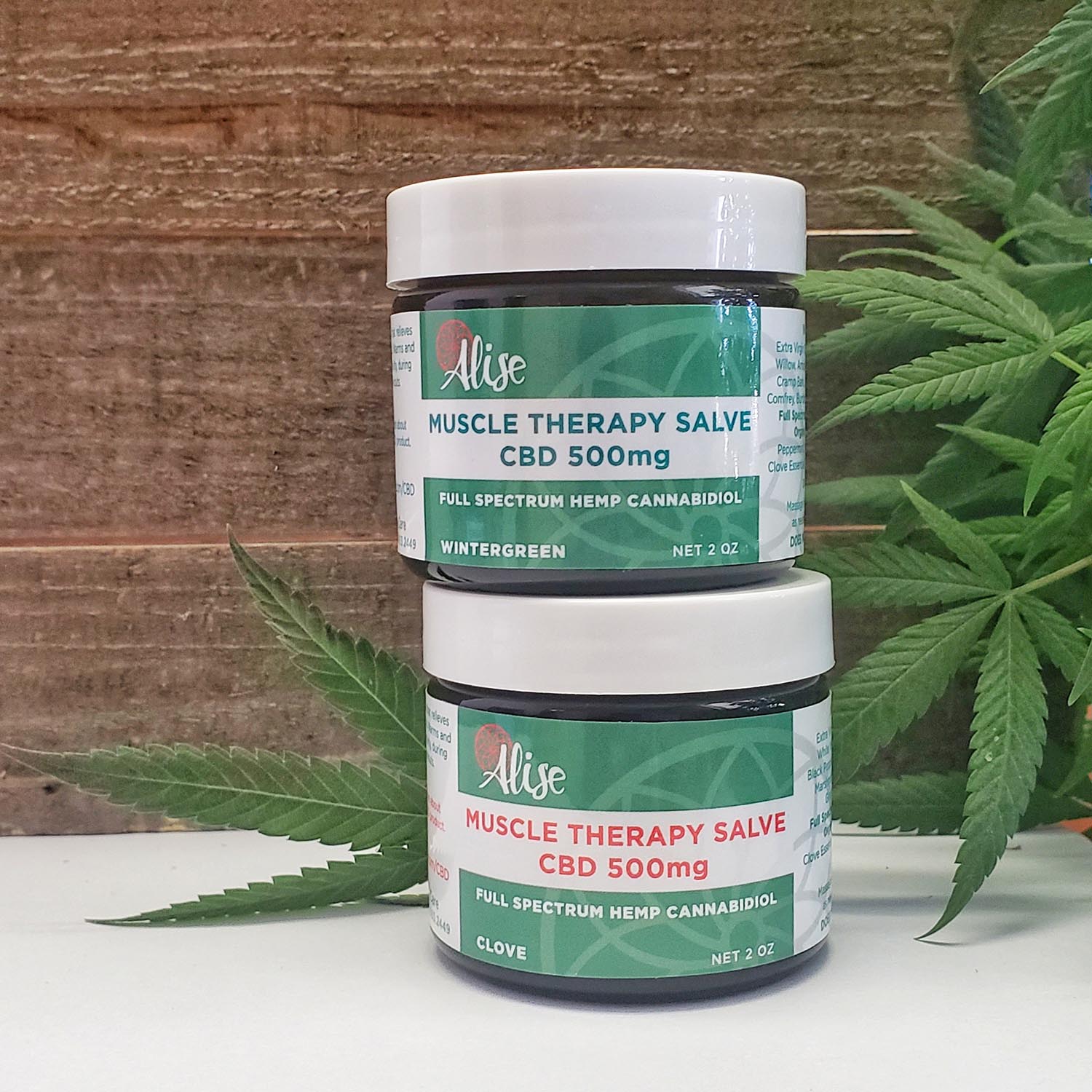 Muscle Therapy Salve Hemp 500mg Wintergreen 2oz Jar handcrafted by Alise Body Care