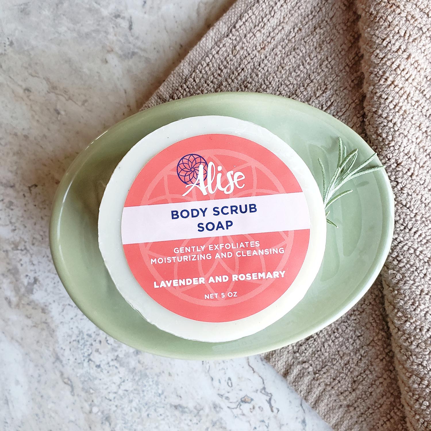 Body Scrub Soap 5oz Lavender/Rosemary EO handcrafted by Alise Body Care