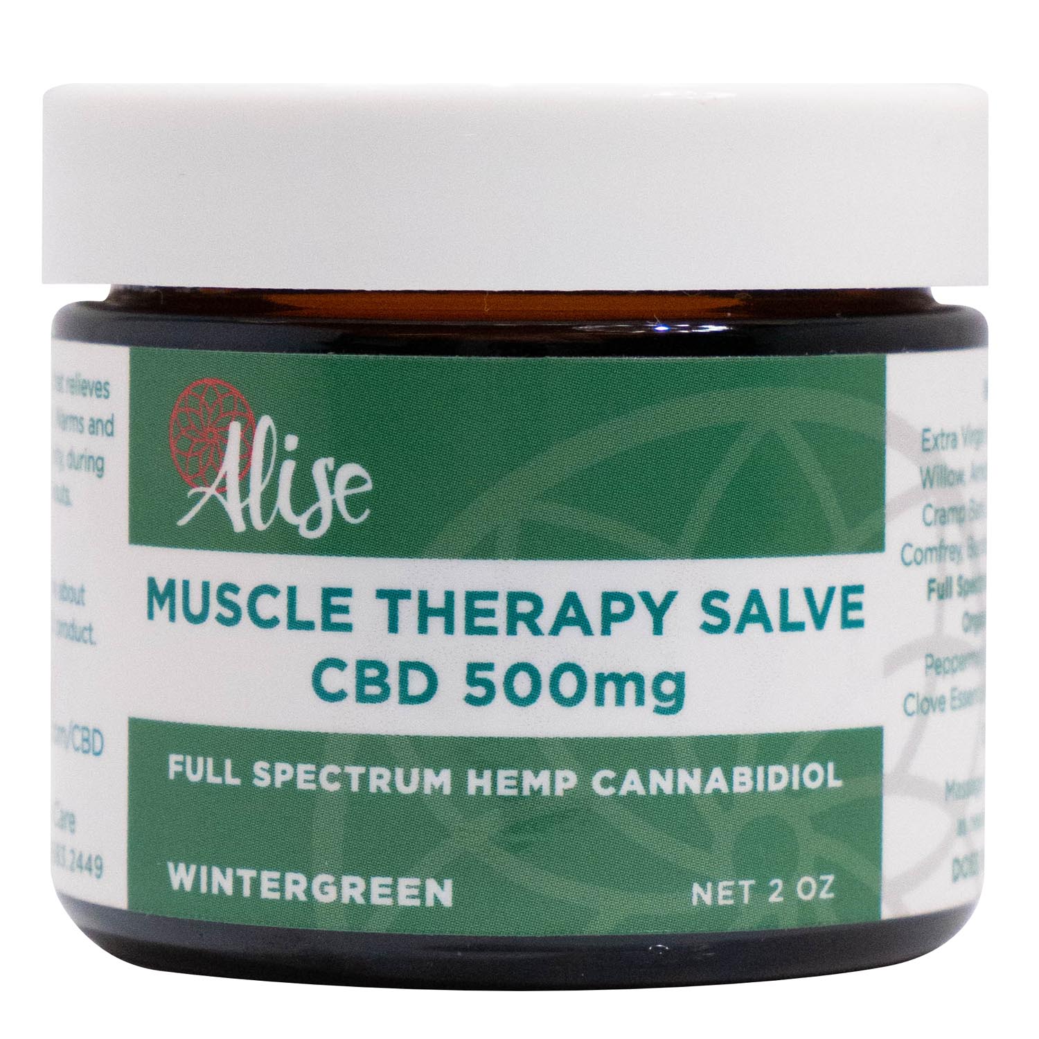 Muscle Therapy Salve CBD 500mg Wintergreen 2oz Jar handcrafted by Alise Body Care